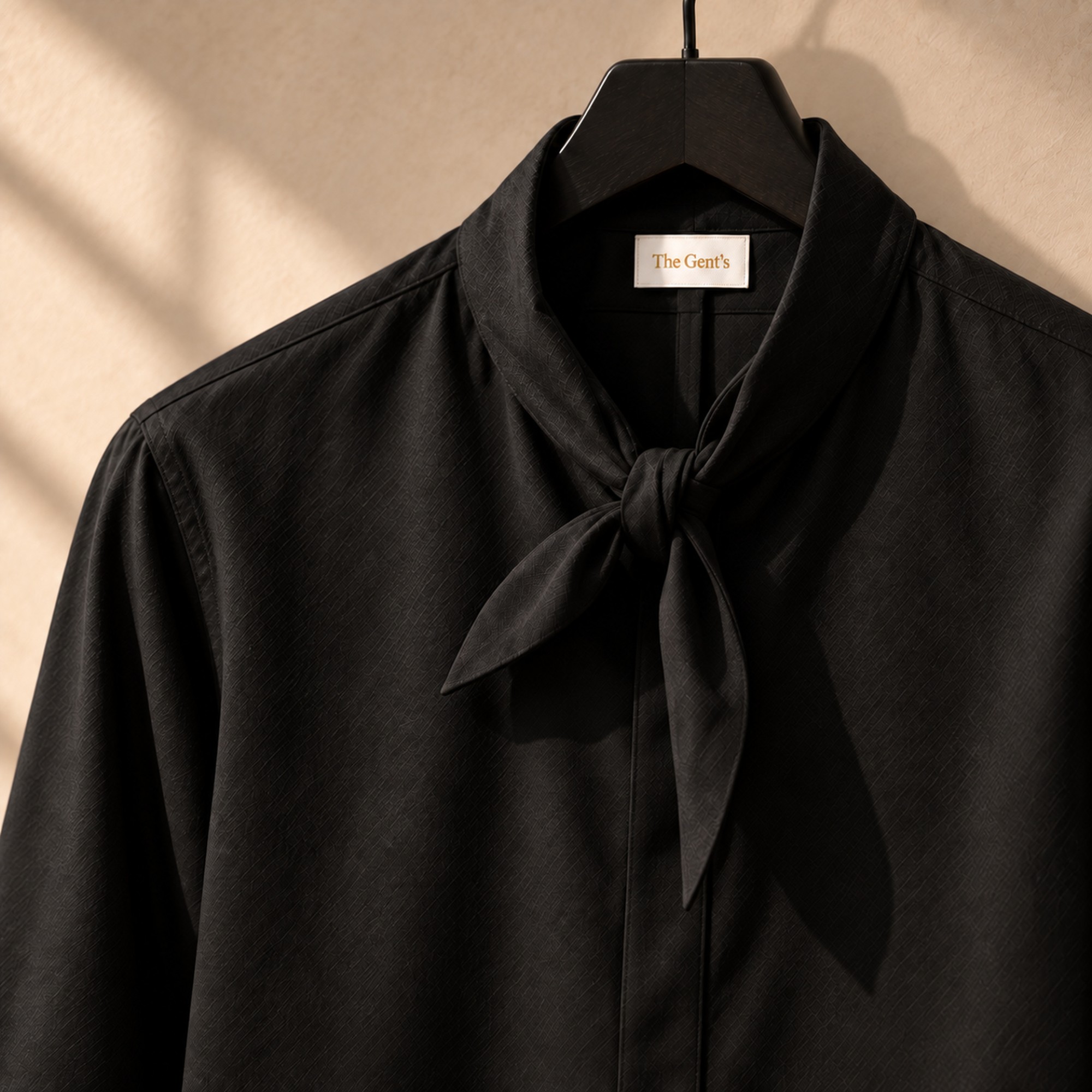 BLACK COLLARLESS STRAIT-CUT SHIRT