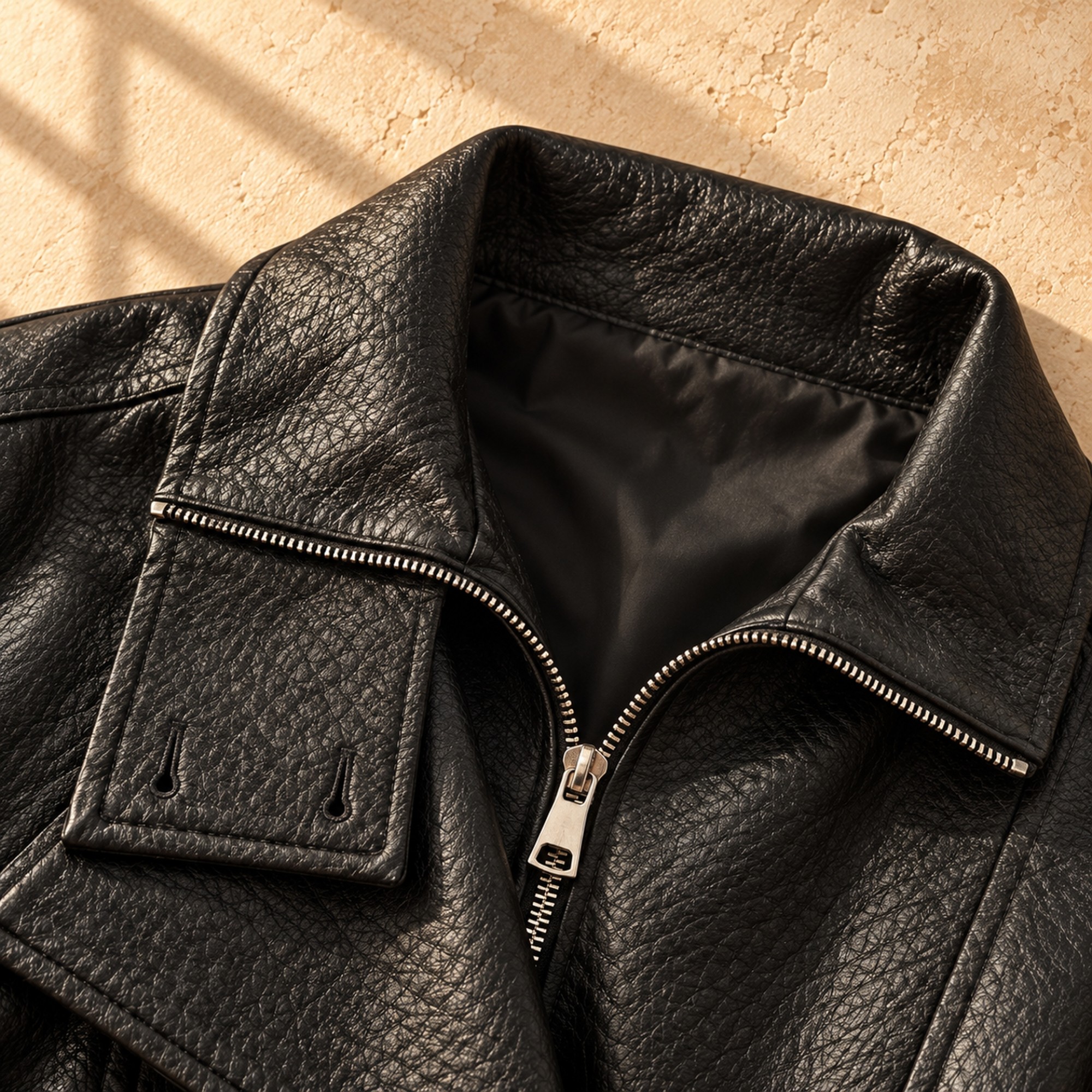 BLACK LEATHER BOMBER