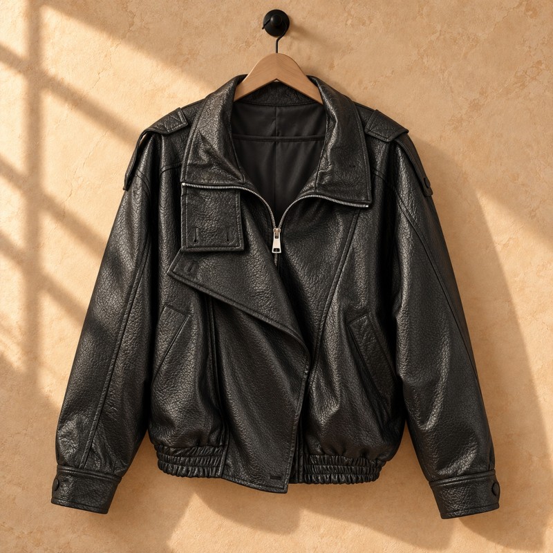 BLACK LEATHER BOMBER